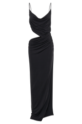 Jemma Draped Slinky Maxi Dress - Black